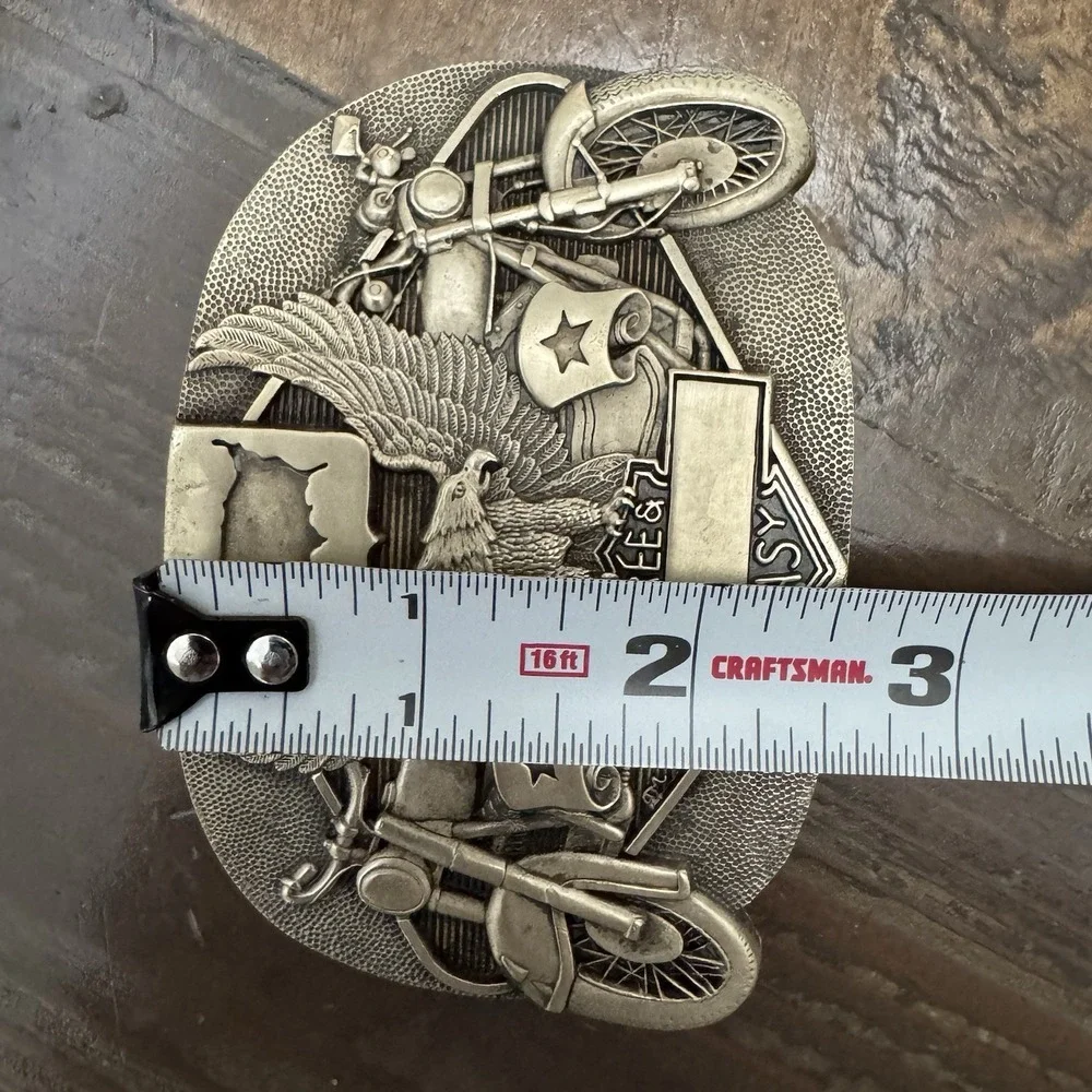 Award Design Medals Vintage Solid Brass Biker Belt Buckle Eagle Motorcycle USA